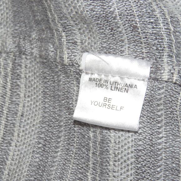 Flax Gray Striped Linen Lagenlook 3/4 Sleeve Dress - Picture 8 of 9